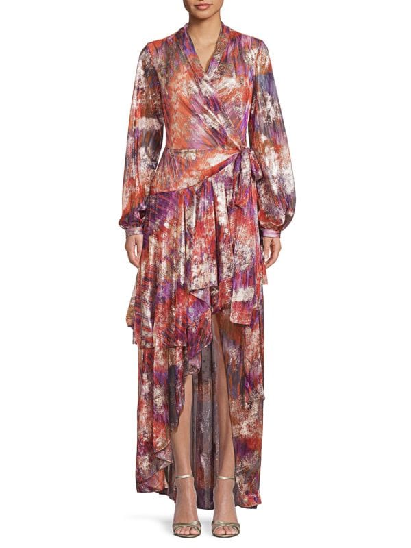 Платье с запахом и высоким вырезом цвета металлик Tie Dye PatBO