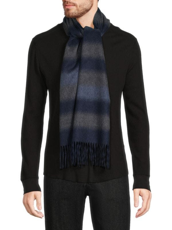 Полосатый кашемировый шарф с бахромой и эффектом омбре Saks Fifth Avenue