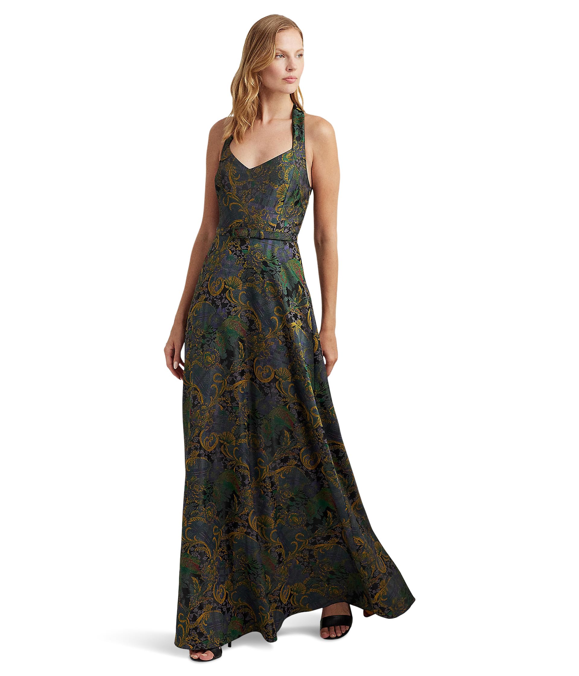 Жаккардовое платье с поясом и лямкой смешанного мотива LAUREN Ralph Lauren