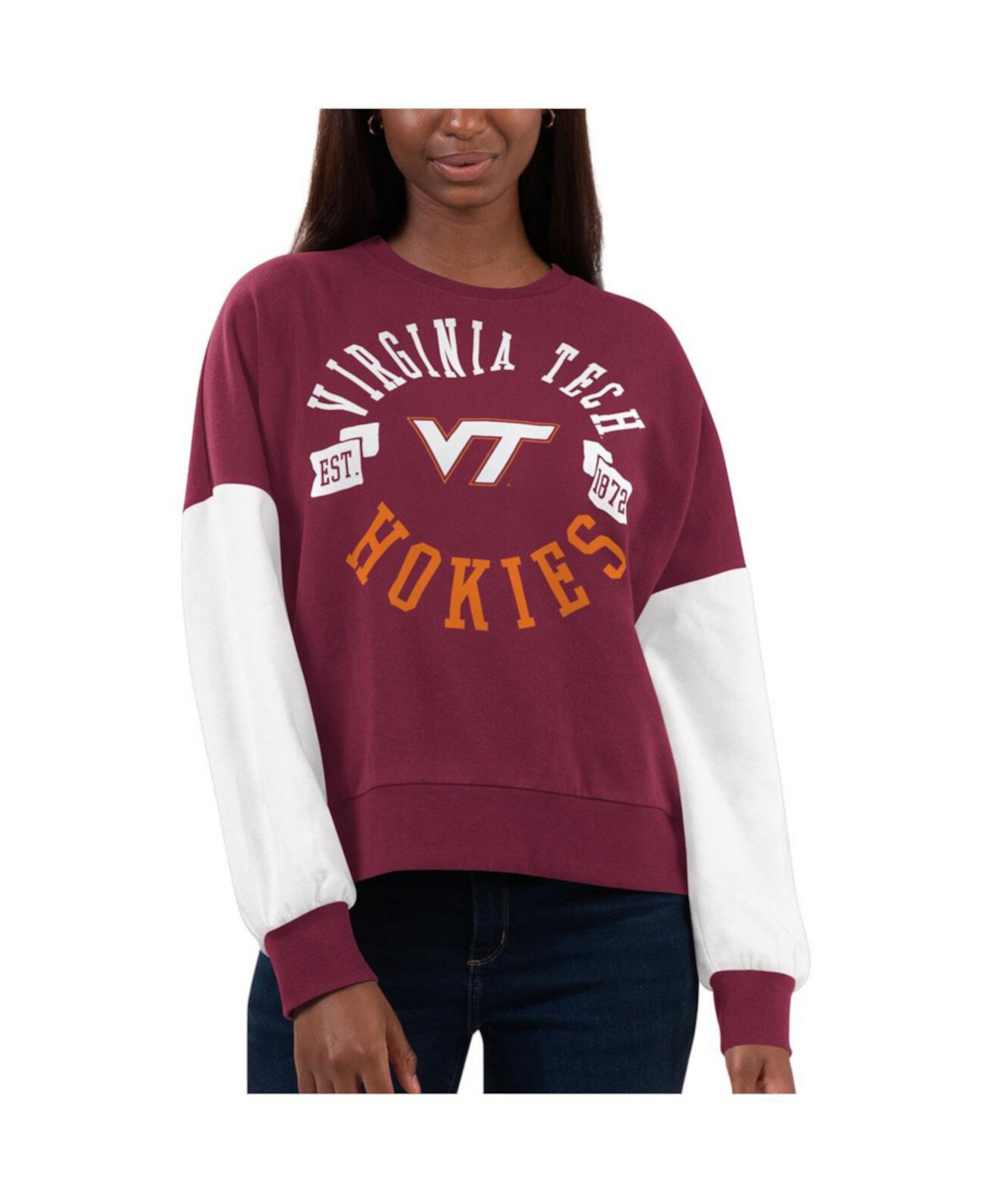 Женский фиолетовый и белый свитшот Virginia Tech Hokies с длинным рукавом и начёсом G-Iii