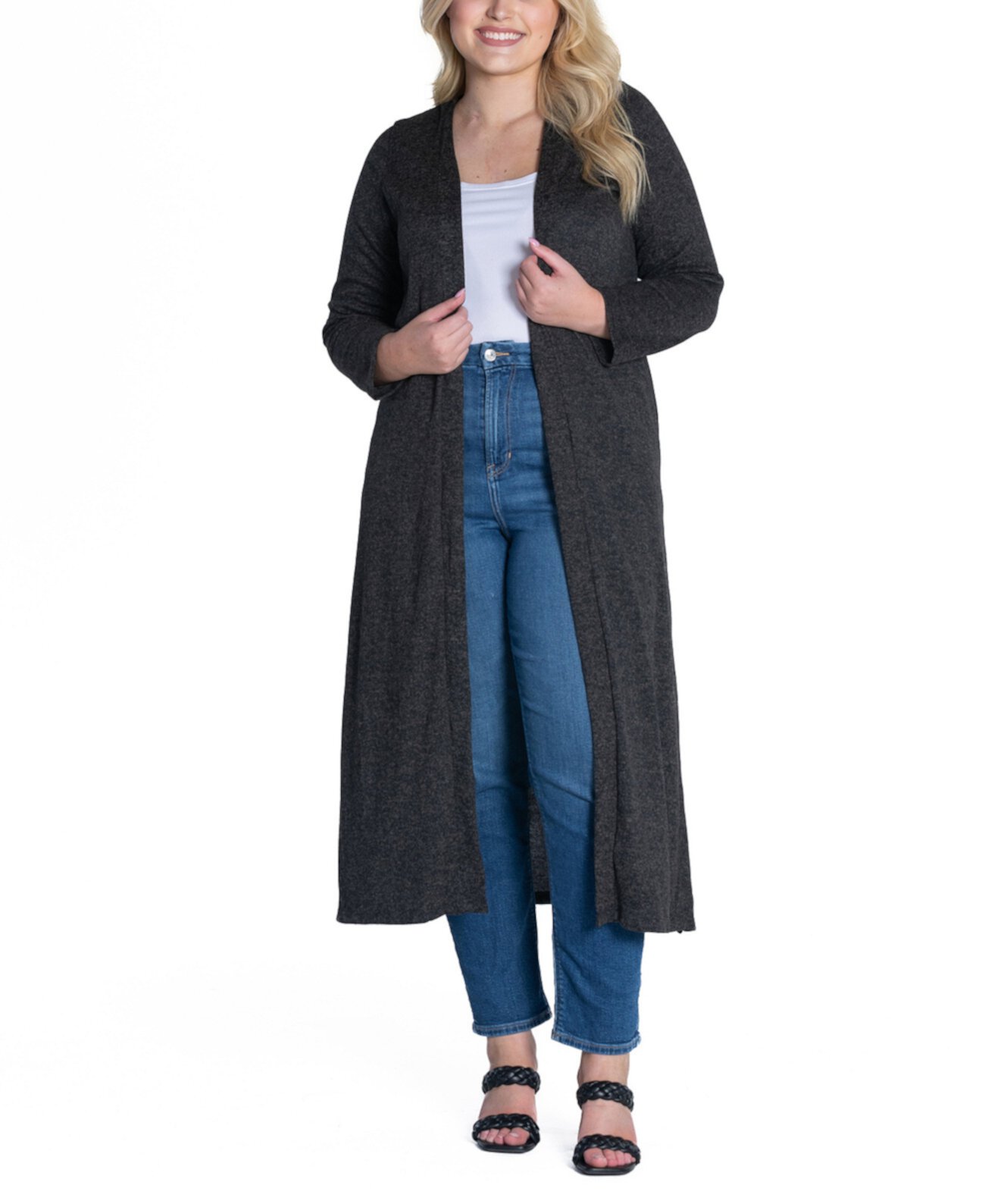 Женский Кардиган 24Seven Comfort Plus Size Long Duster Open Front Knit 24Seven Comfort