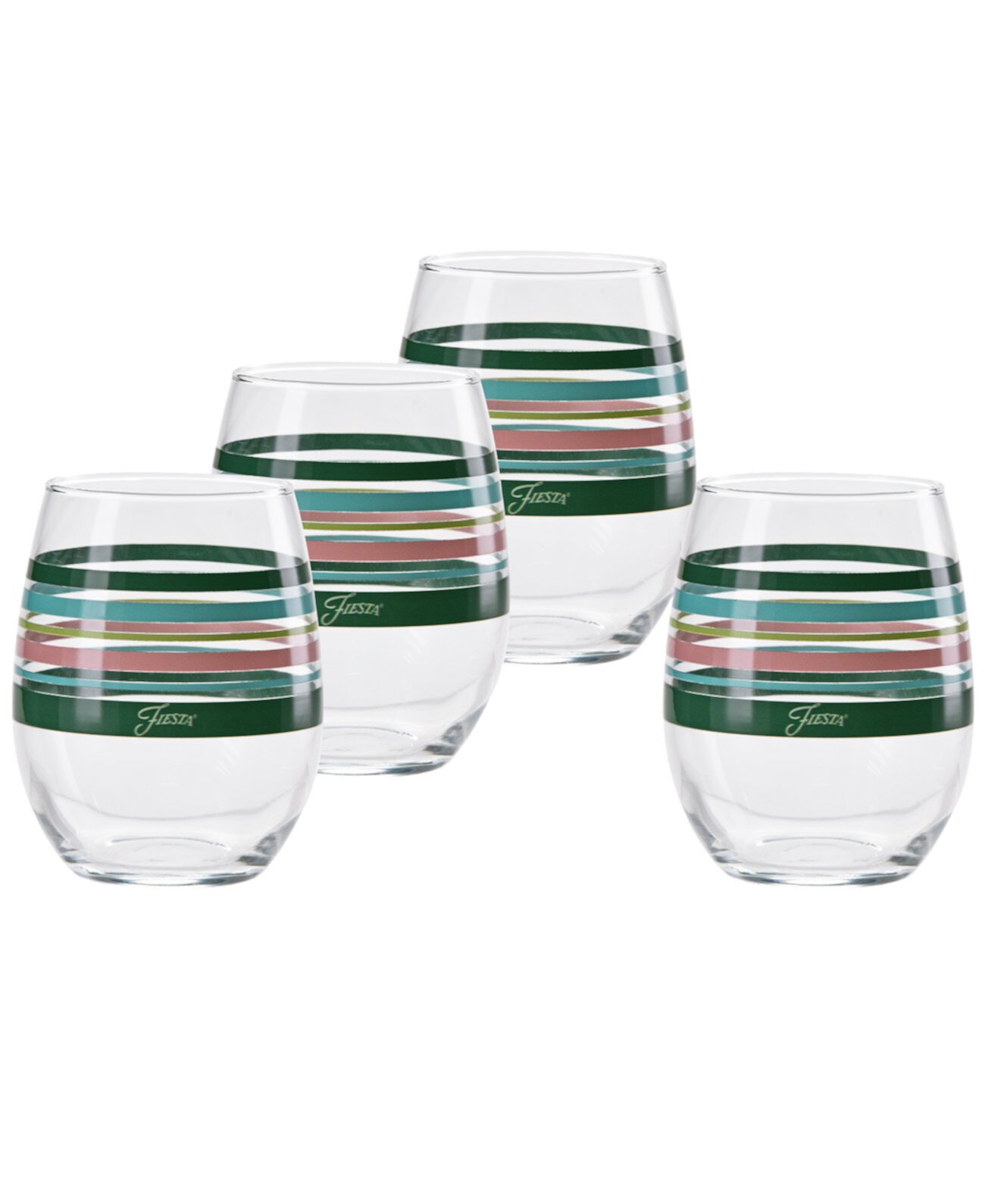 Tropical Stripes 15-Ounce Stem Less Wine Glass, Set of 4 FIESTA