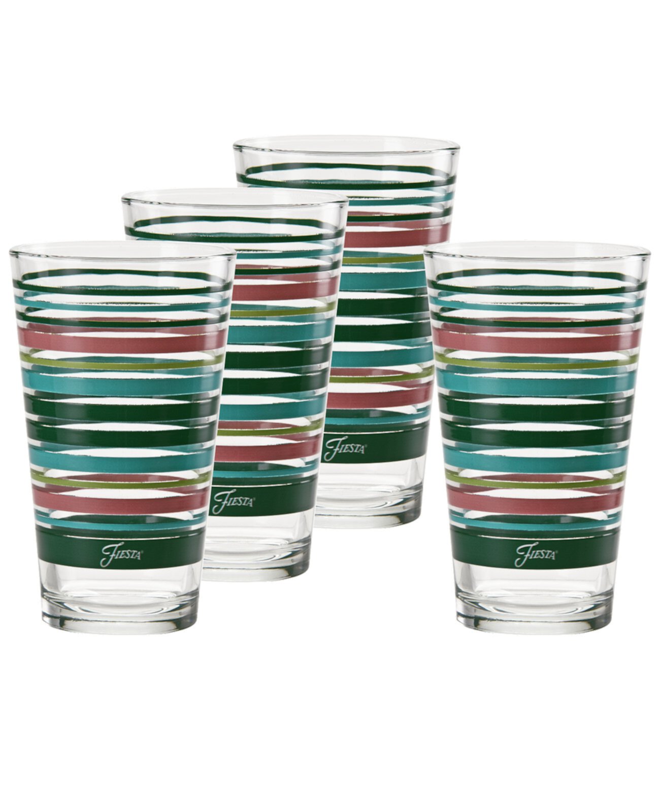 Tropical Stripes 16-Ounce Tapered Cooler Glass, Set of 4 FIESTA