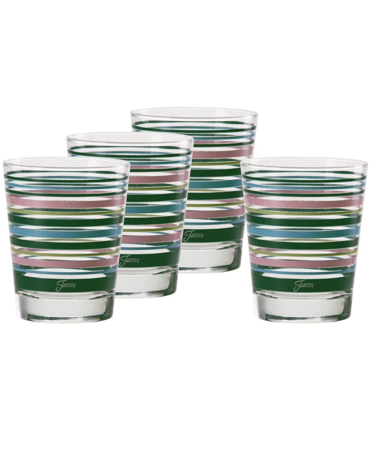 Tropical Stripes 15-Ounce Tapered Double Old Fashioned (DOF) Glass, Set of 4 FIESTA