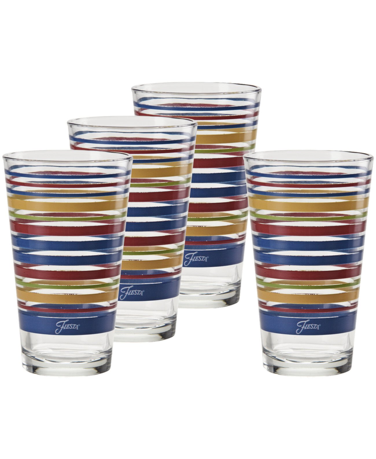 Bright Stripes 16-Ounce Tapered Cooler Glass, Set of 4 FIESTA