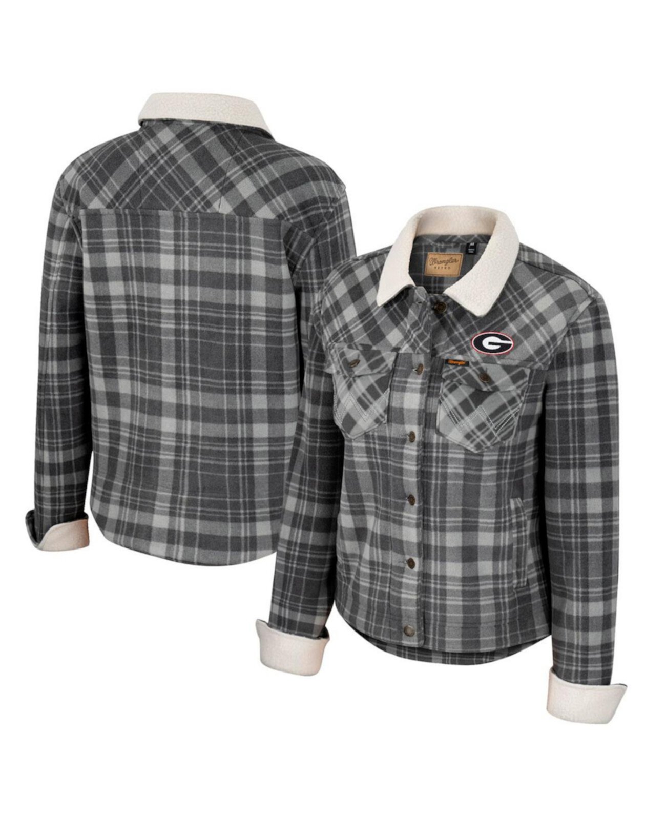 Женская Куртка Colosseum Wrangler Charcoal Georgia Bulldogs Plaid Polar Fleece с Пуговицами Colosseum