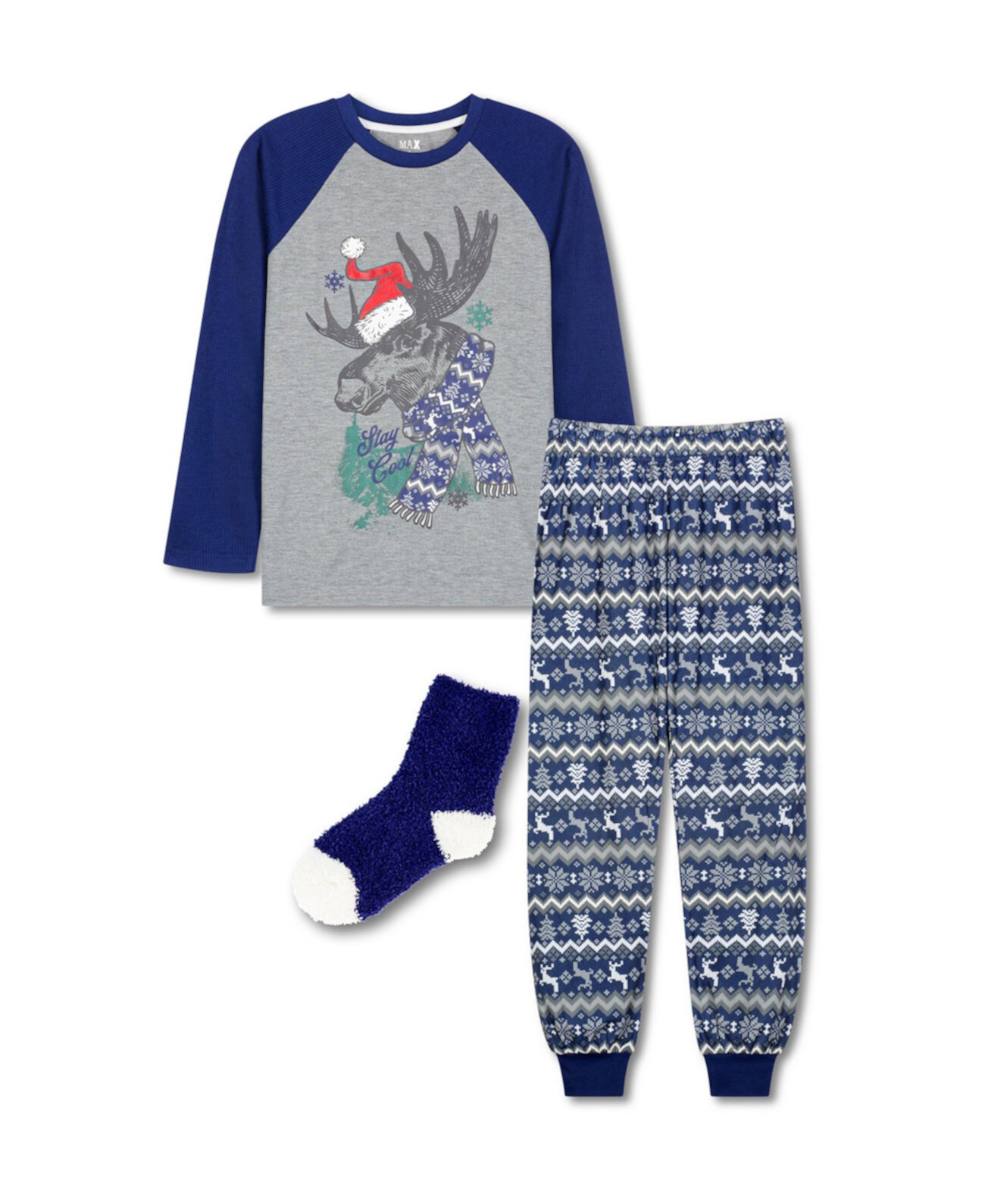 Пижамный комплект для больших мальчиков с носками, комплект из 3 предметов Max & Olivia