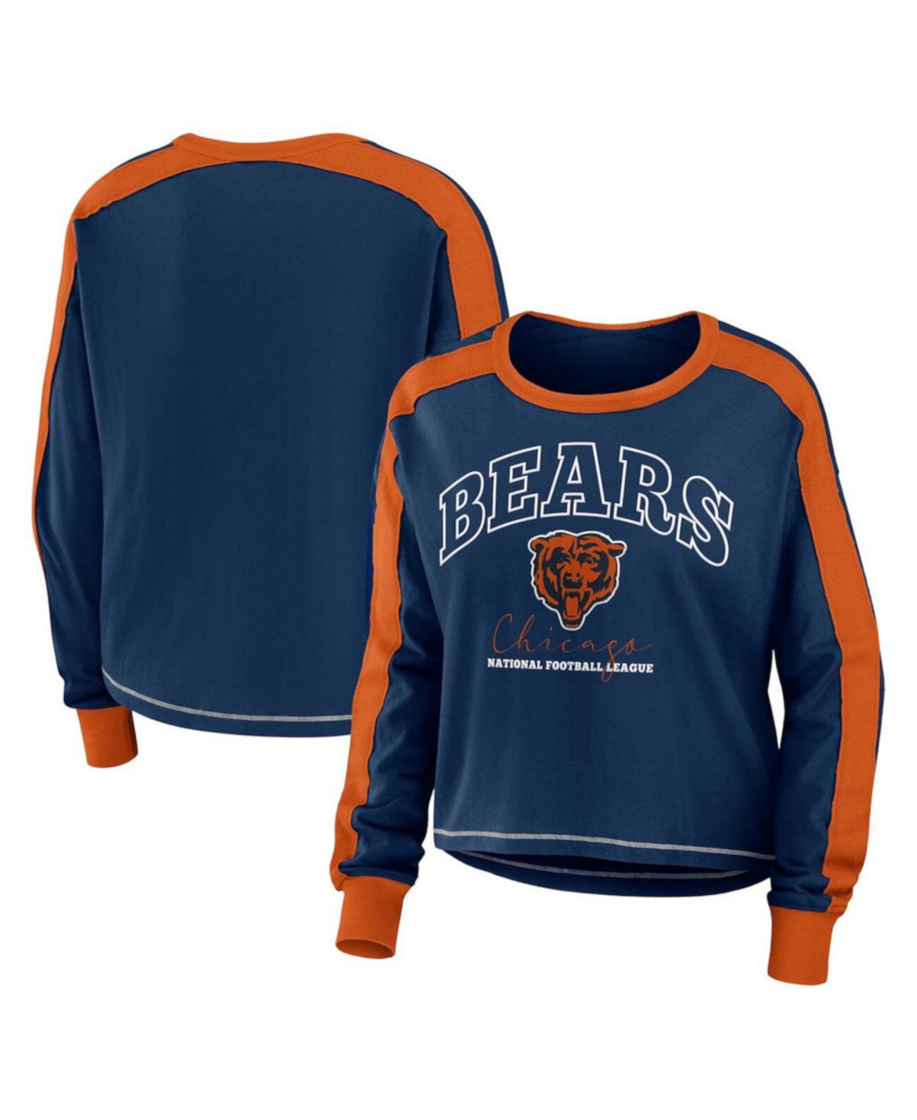 Женская темно-синяя футболка с длинными рукавами и цветными блоками Chicago Bears больших размеров WEAR by Erin Andrews