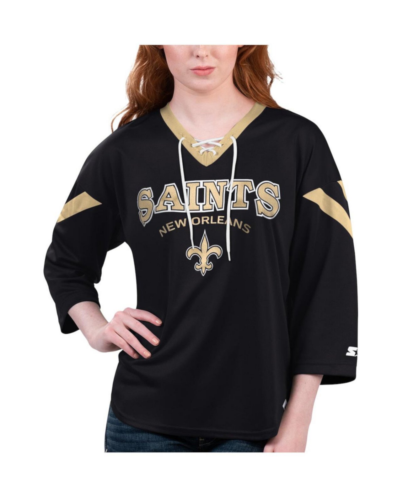 Женская черная футболка New Orleans Saints Rally с лацканами и рукавами длиной 3/4 Starter