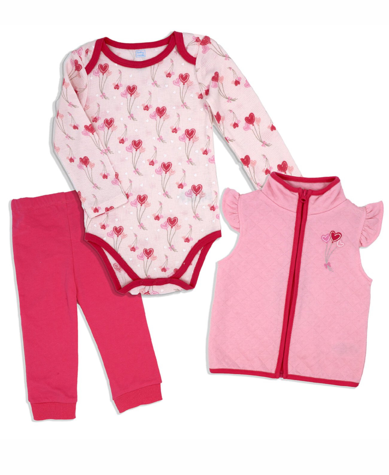 Боди, штаны и жилет с сердечками для маленьких девочек, комплект из 3 предметов Baby Mode