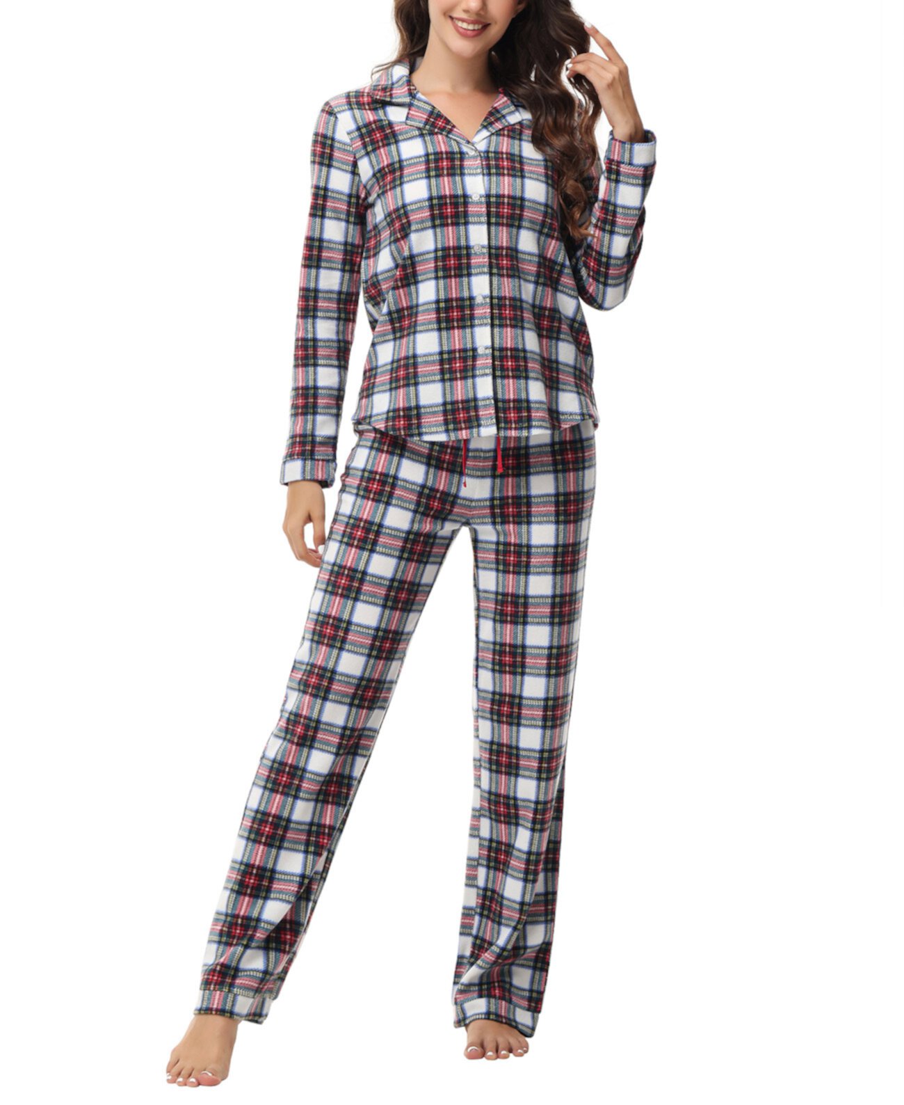 Женский пижамный комплект из 2 предметов: топ с воротником-стойкой и длинными рукавами и брюки для отдыха INK+IVY