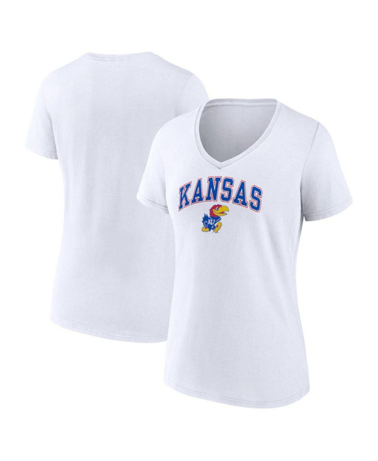 Женская белая футболка с v-образным вырезом Kansas Jayhawks Evergreen Campus Fanatics