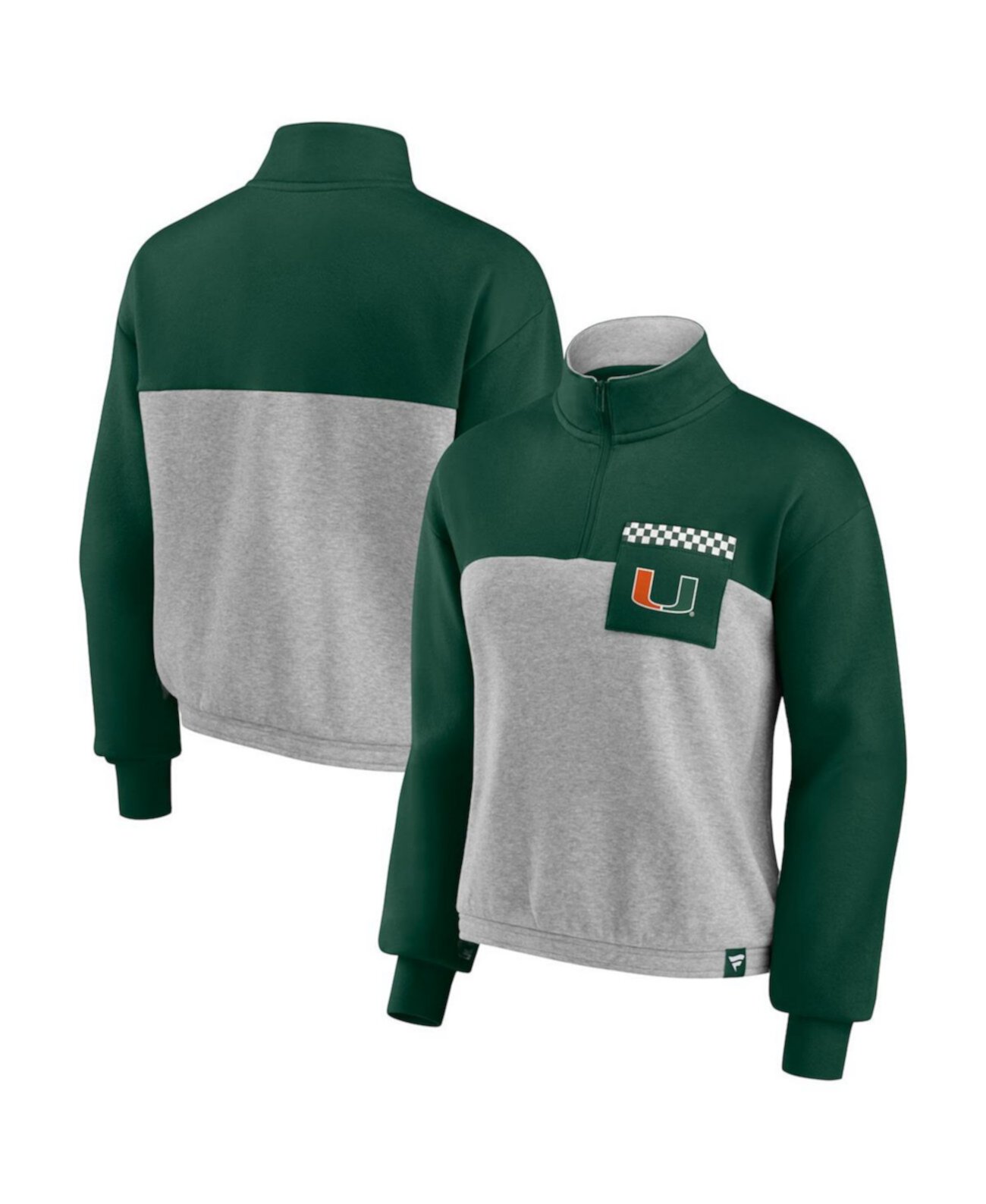 Женская кофта с молнией 1/4 Miami Hurricanes, темно-зеленого и серого меланжевых цветов Fanatics