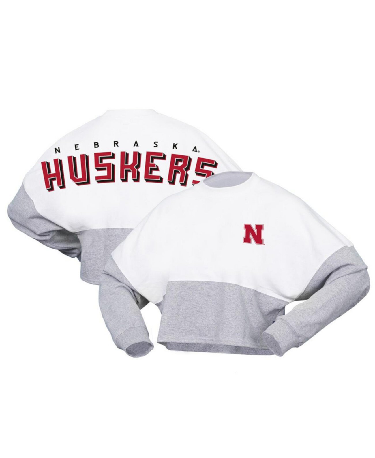 Женская белая укороченная футболка из джерси с длинными рукавами Nebraska Huskers Heather Block Spirit Jersey
