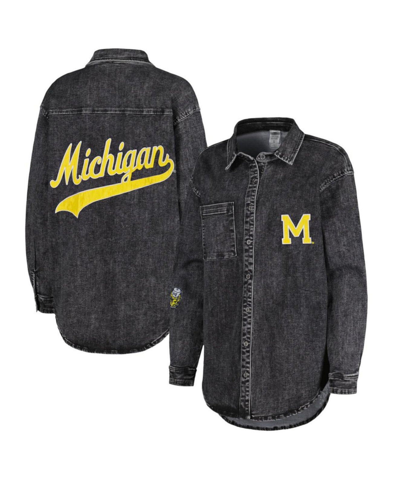 Женская темно-серая джинсовая куртка оверсайз на пуговицах Michigan Wolverines Multi-Hit Tri-Blend Gameday Couture