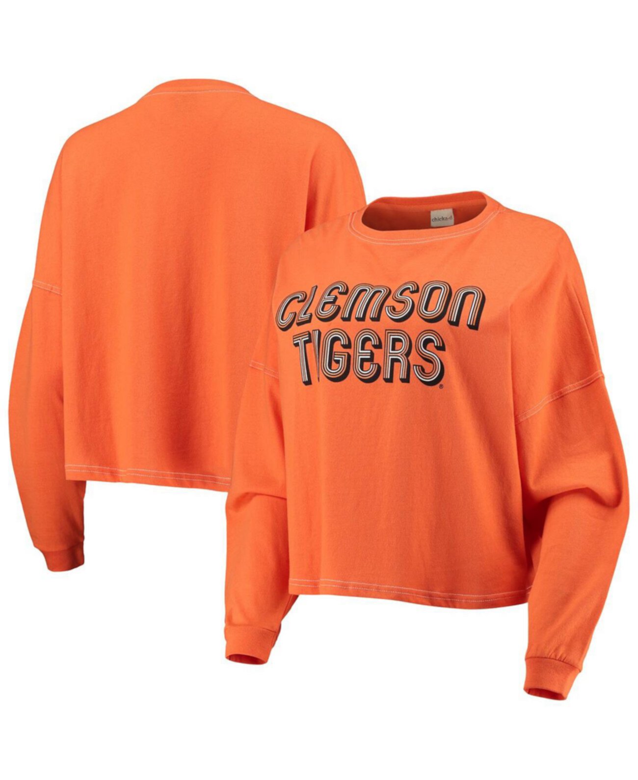 Женская оранжевая рваная футболка в винтажном стиле из джерси Clemson Tigers свободного кроя с большим длинным рукавом Chicka-d