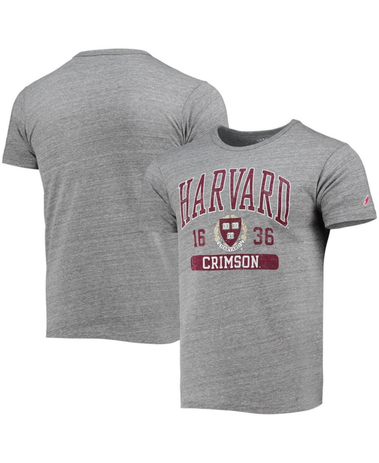 Мужская серая футболка с эффектом потертости Harvard Crimson Volume Up Tri-Blend Victory Falls League Collegiate Wear