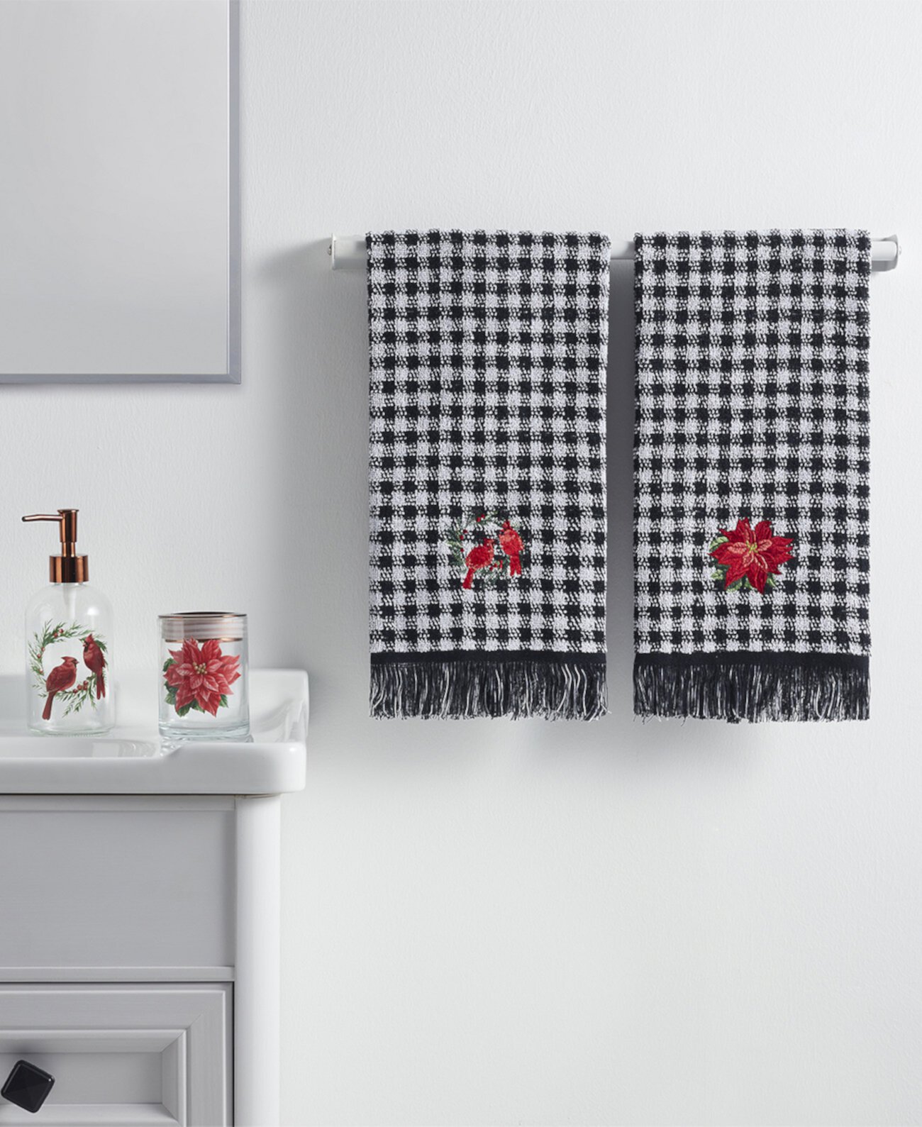 Winter Cardinal and Poinsettia Black & White 4-Pc. Bath Bundle Seventh Studio