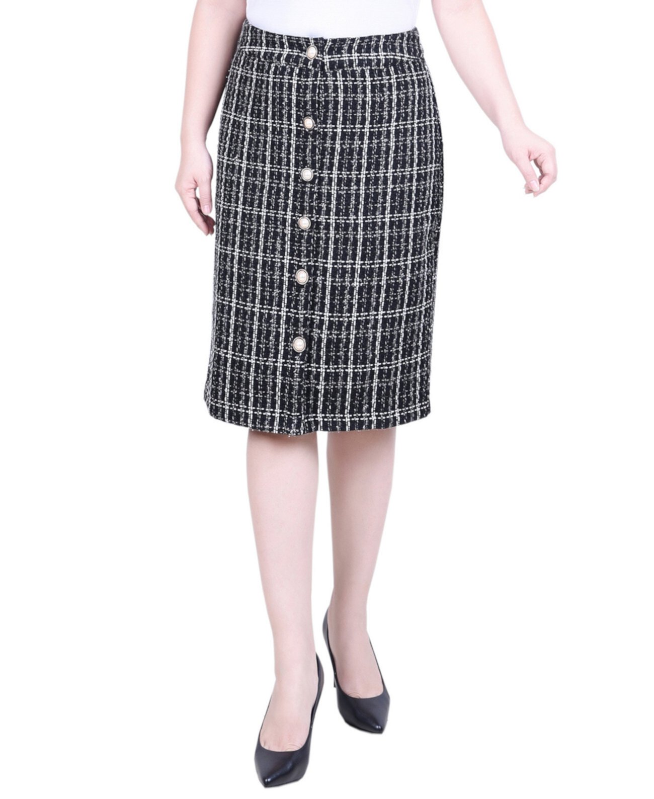 Миниатюрная узкая твидовая юбка двойной вязки длиной до колена NY Collection