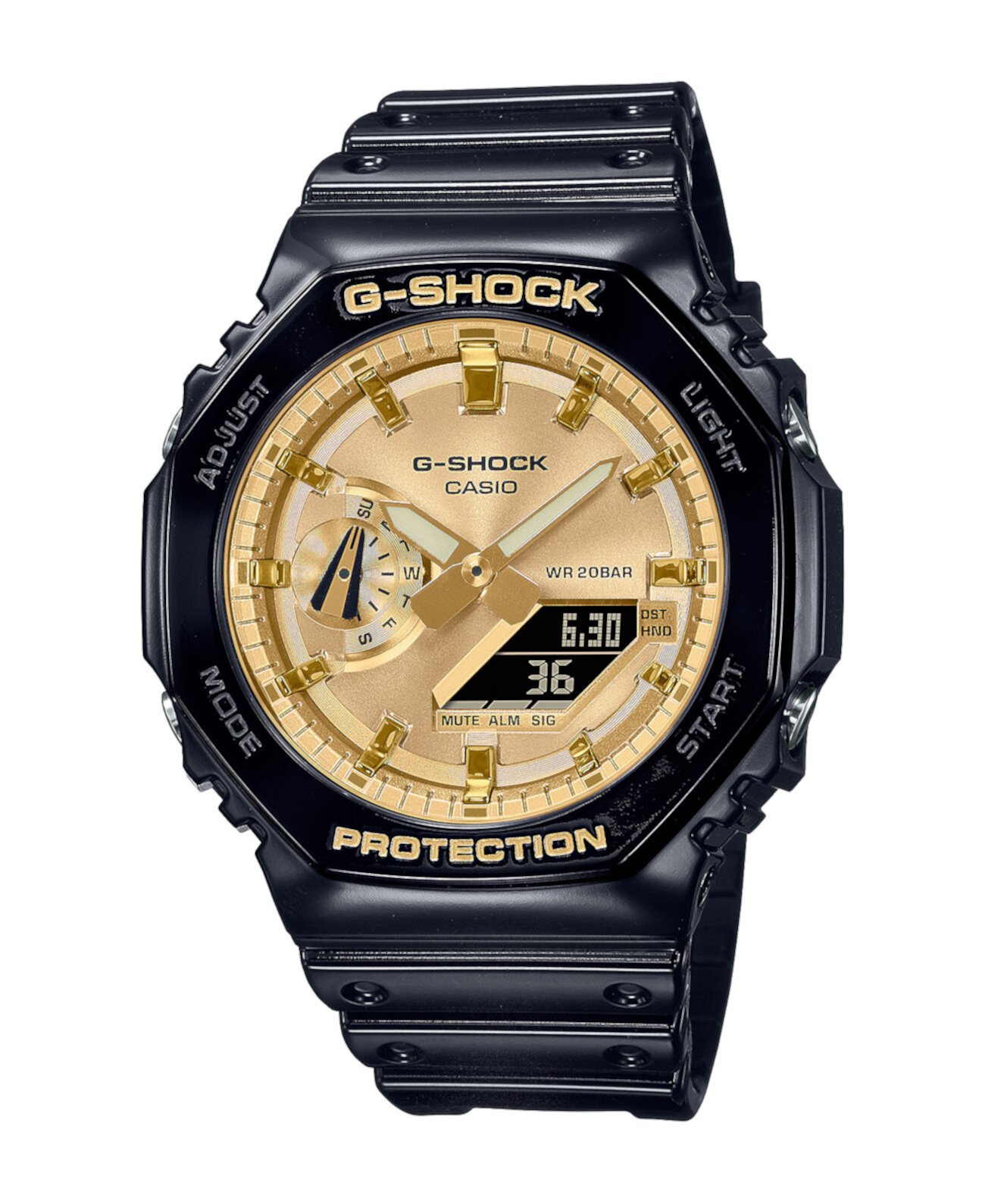 Мужские аналоговые цифровые кварцевые часы с двумя стрелками из черной смолы, 45,4 мм, GA2100GB-1A G-Shock