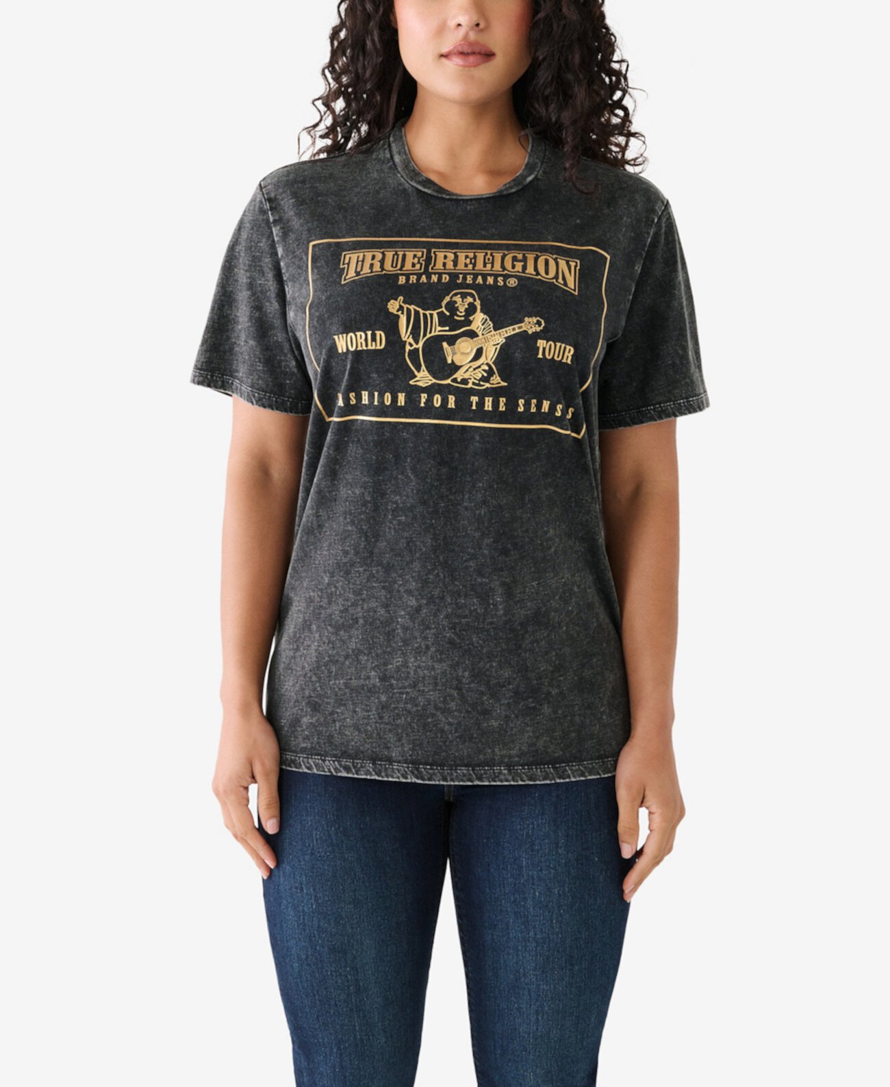 Женская футболка с короткими рукавами, выстиранная кислотой True Religion