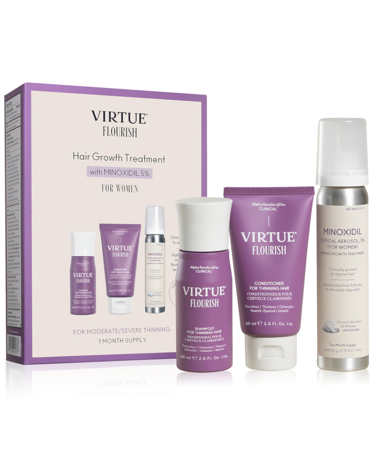 3 шт. Пробный набор для лечения роста волос Virtue