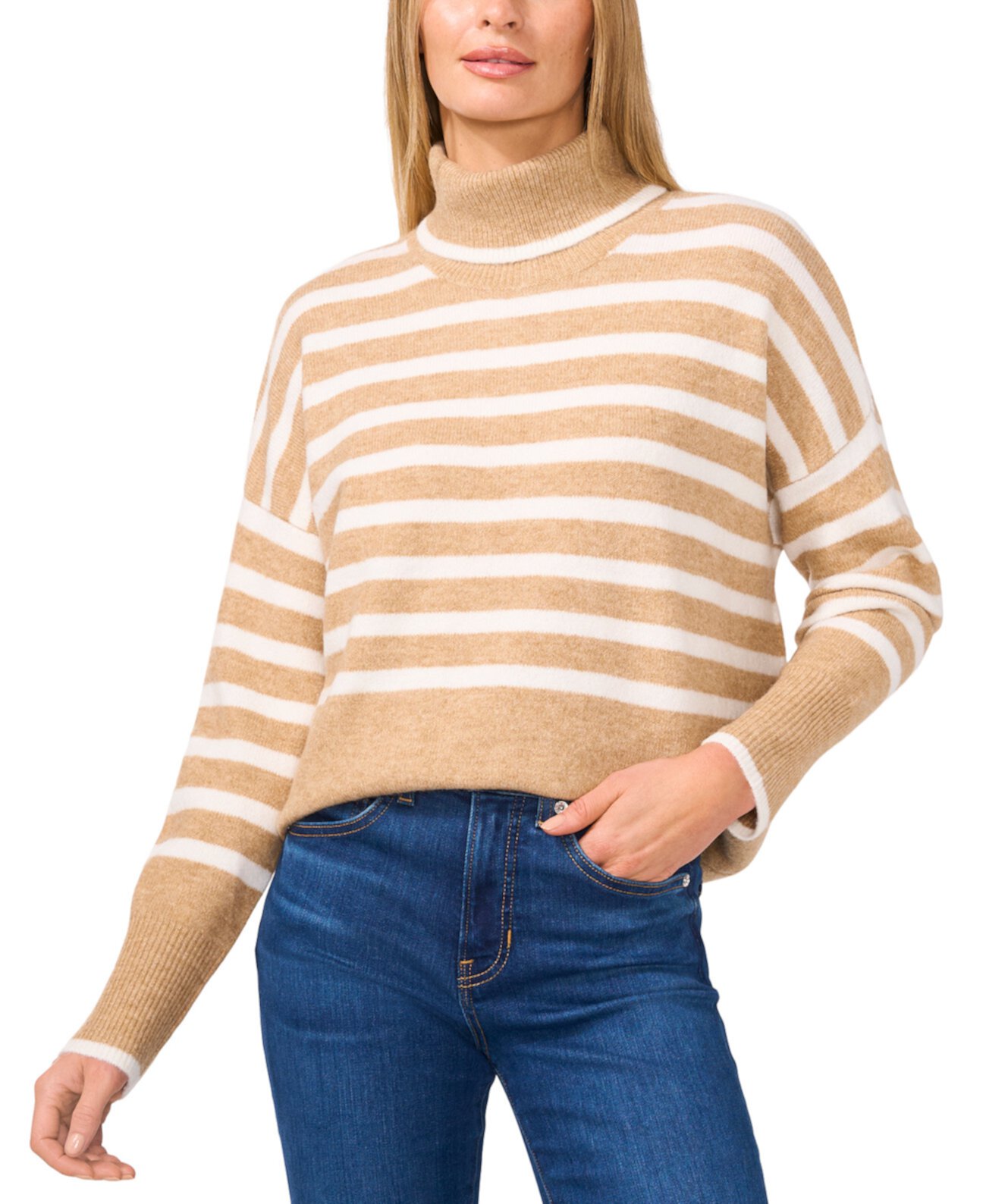 Women's Striped Long Sleeve Turtleneck Sweater CeCe