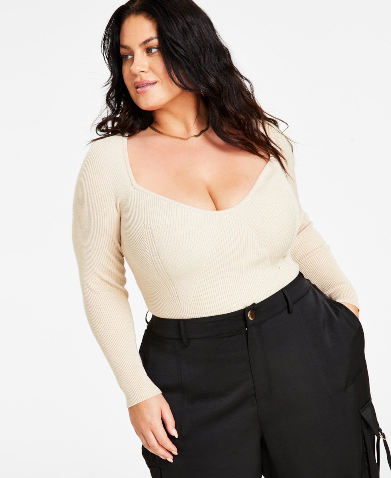 Trendy Plus Size Ribbed Sweetheart-Neck Top Nina Parker