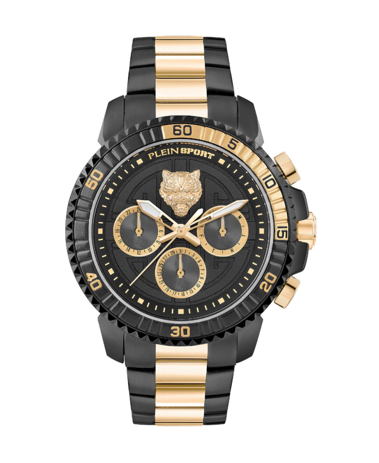 Мужские часы с хронографом и датой, кварцевые часы Powerlift, золотисто-черный браслет из нержавеющей стали, 45 мм Plein Sport