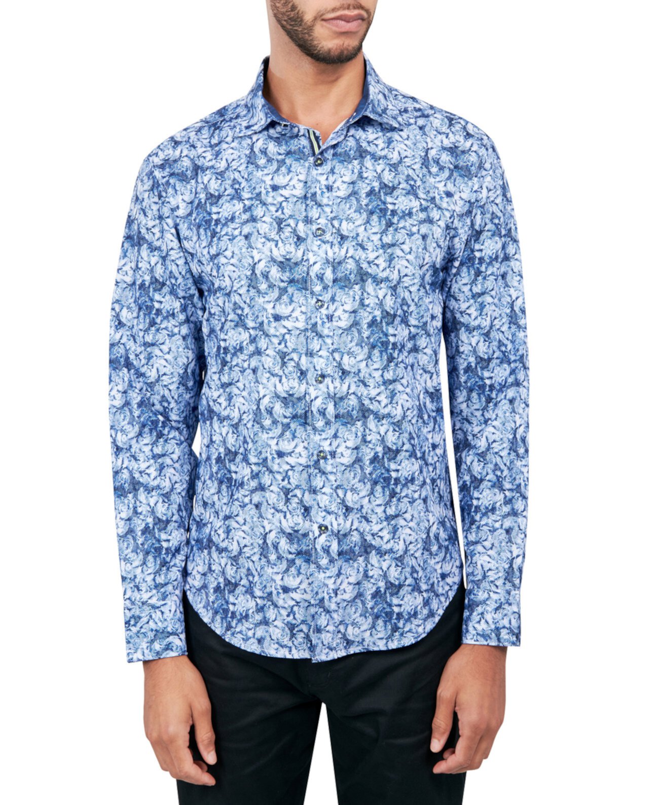 Мужская эластичная рубашка на пуговицах с принтом роз, стандартного кроя, без утюга Society of Threads