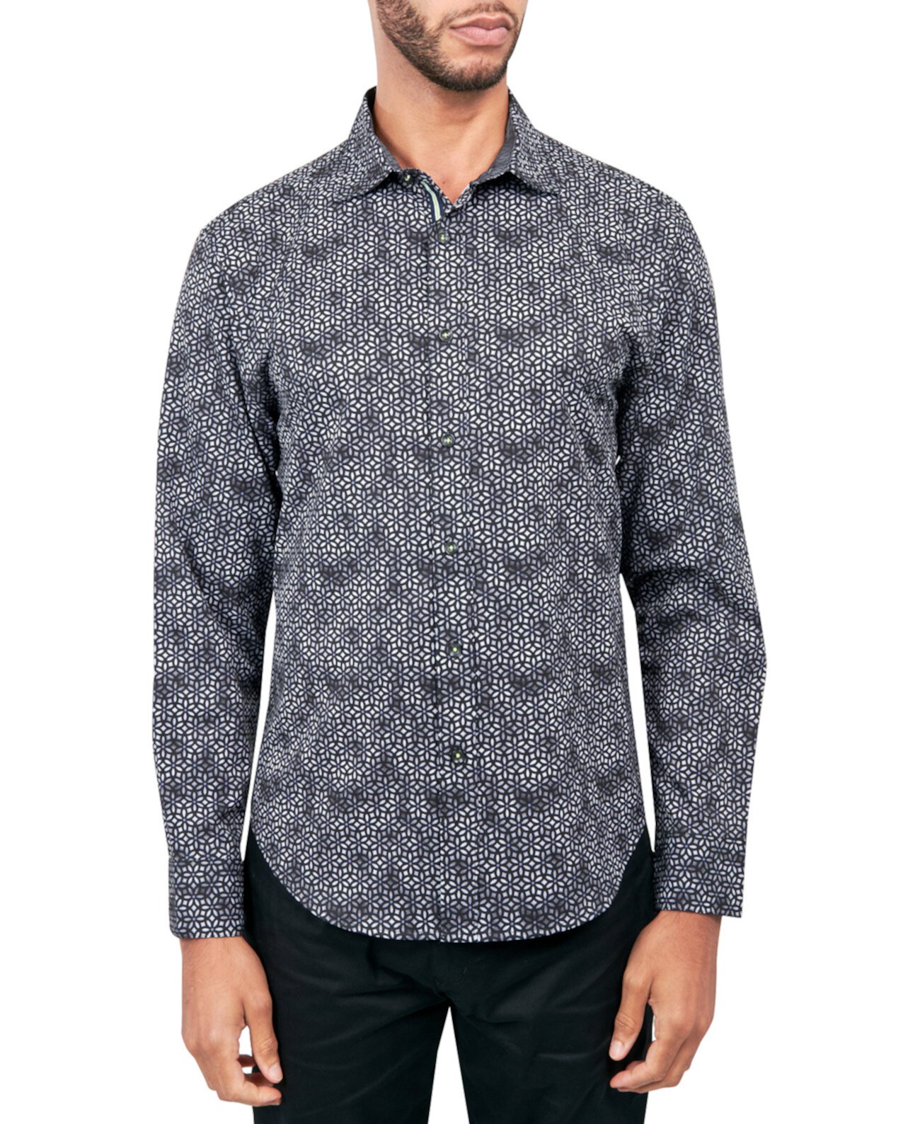 Мужская рубашка обычного кроя на пуговицах без глажки с геопринтом и эластичным принтом Society of Threads