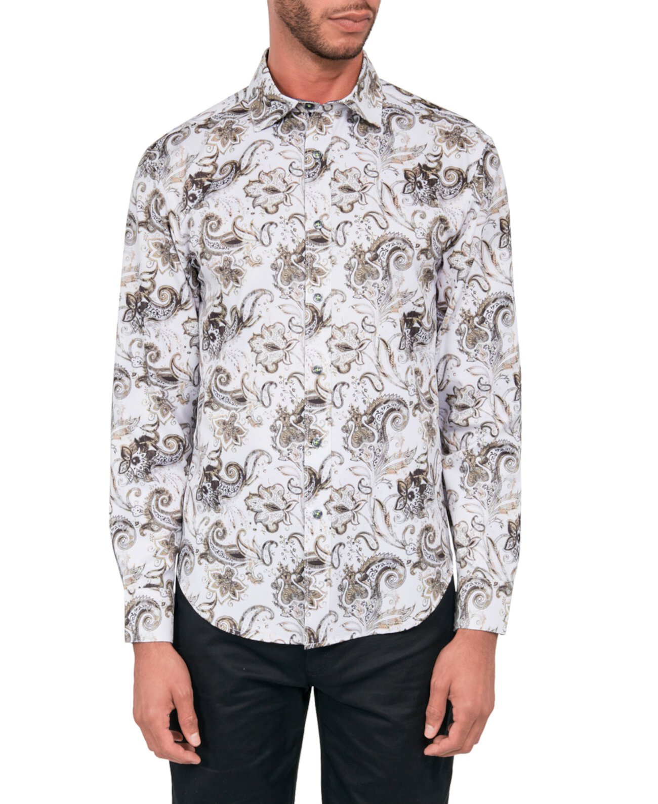 Мужская эластичная рубашка на пуговицах с узором пейсли стандартного кроя без утюга Society of Threads