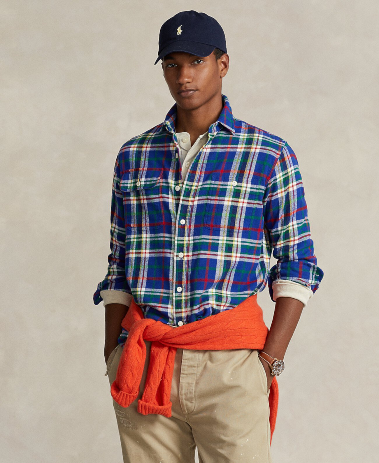 Мужская фланелевая рабочая рубашка классического кроя в клетку Polo Ralph Lauren