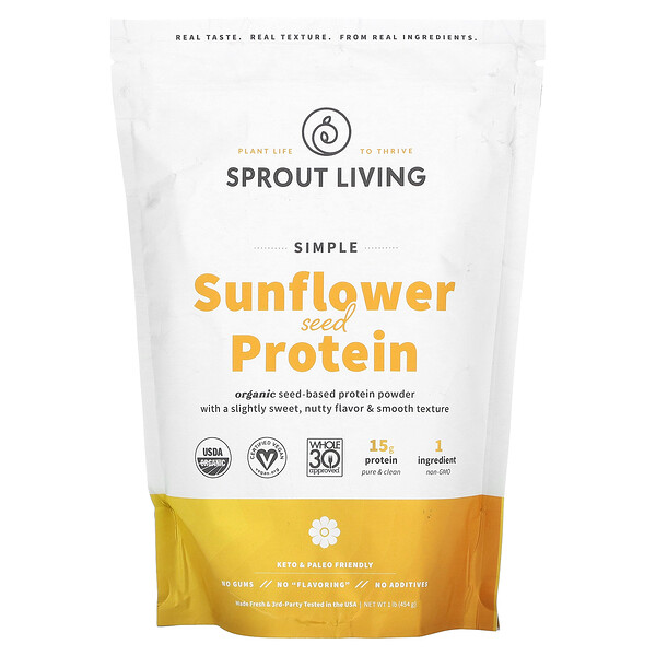 Простой белок семян подсолнечника, 1 фунт (454 г) Sprout Living