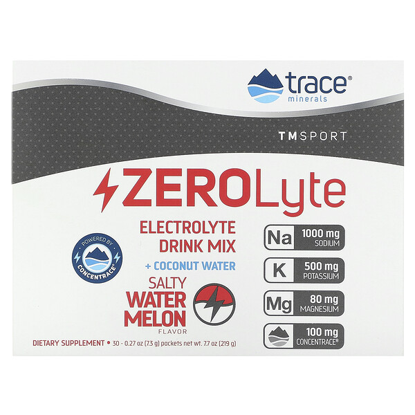 Смесь для приготовления электролитного напитка ZeroLyte, соленый арбуз, 30 пакетов по 7,3 г (0,27 унции) каждый Trace Minerals Research