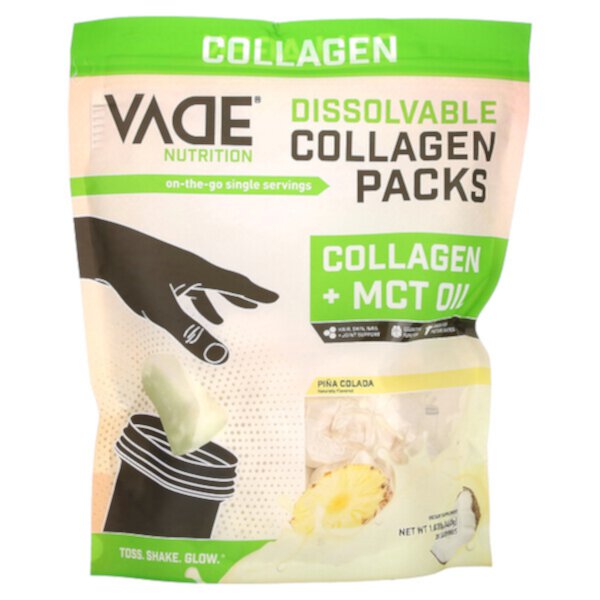 Пакеты с растворимым коллагеном, коллаген + масло MCT, пина колада, 1,03 фунта (468 г) Vade Nutrition