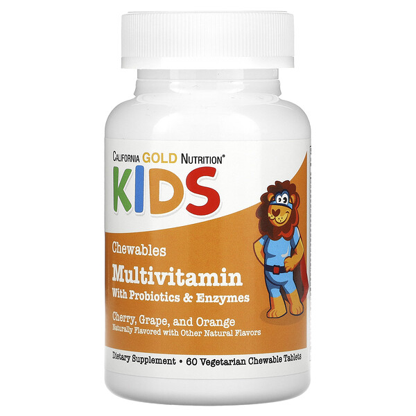 Chewable Multivitamins with Probiotics & Enzymes for Children, Assorted Fruit, 60 Vegetarian Tablets (Вегетарианские таблетки) California Gold Nutrition