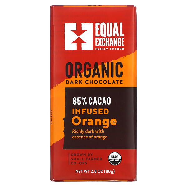 Organic Dark Chocolate, Infused Orange, 65% Cacao, 2.8 oz (80 g) Equal Exchange