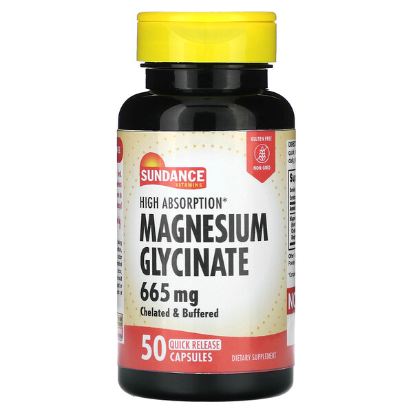 Магний Глицинат Высокой Усвояемости - 665 мг - 50 капсул быстрого высвобождения - Sundance Vitamins Sundance Vitamins