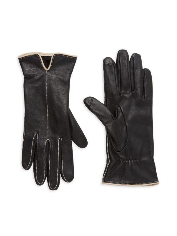 Кожаные перчатки с контрастной отделкой Saks Fifth Avenue