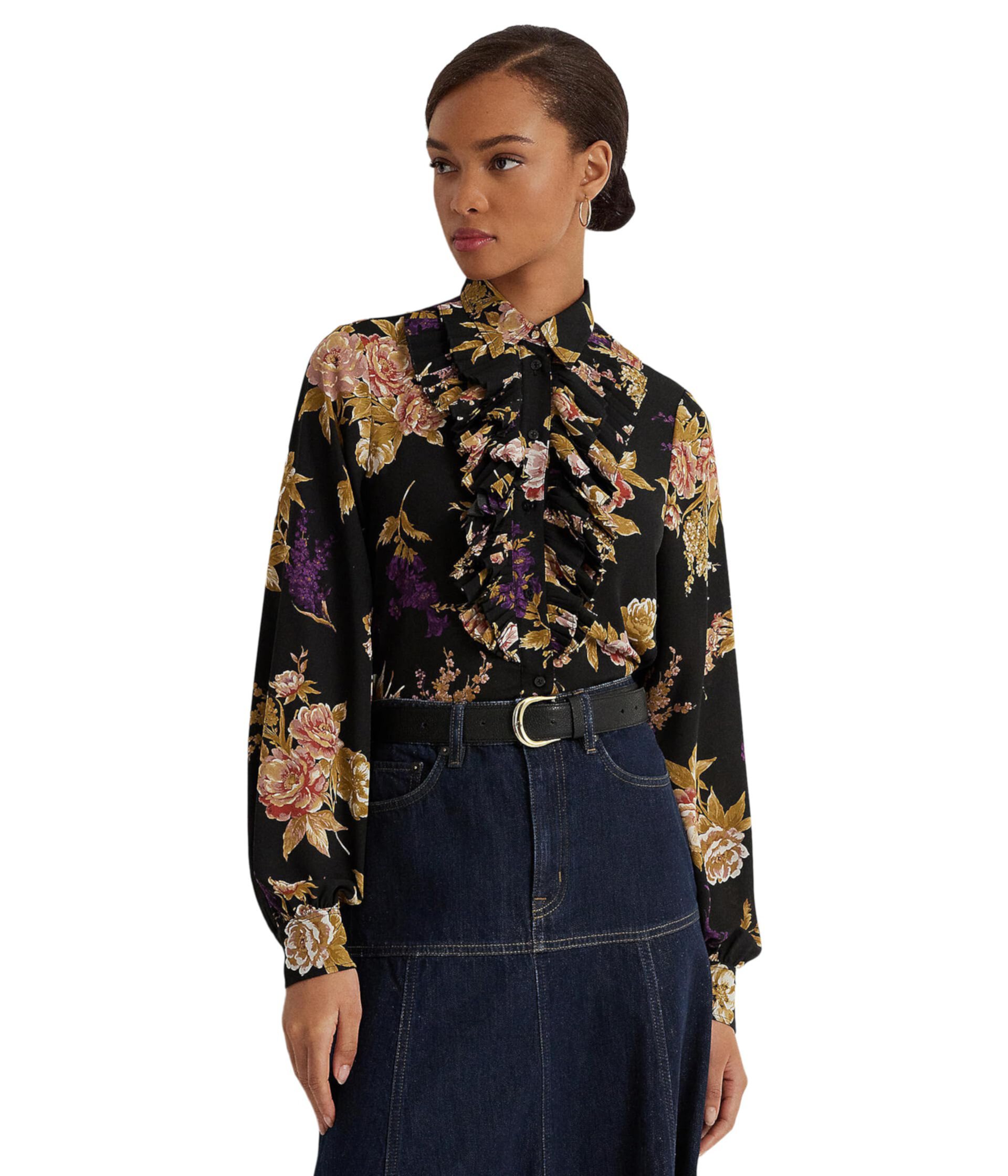Рубашка из жоржета с цветочным принтом и оборками LAUREN Ralph Lauren