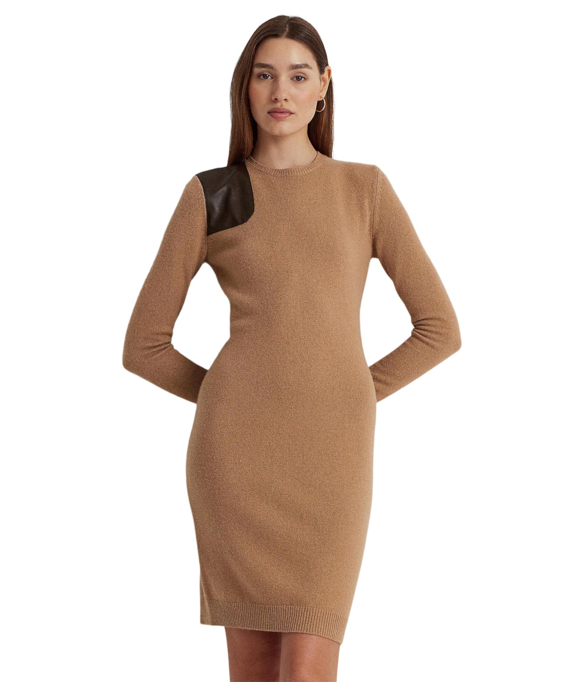 Платье из шерсти и кашемира с отделкой из искусственной кожи LAUREN Ralph Lauren