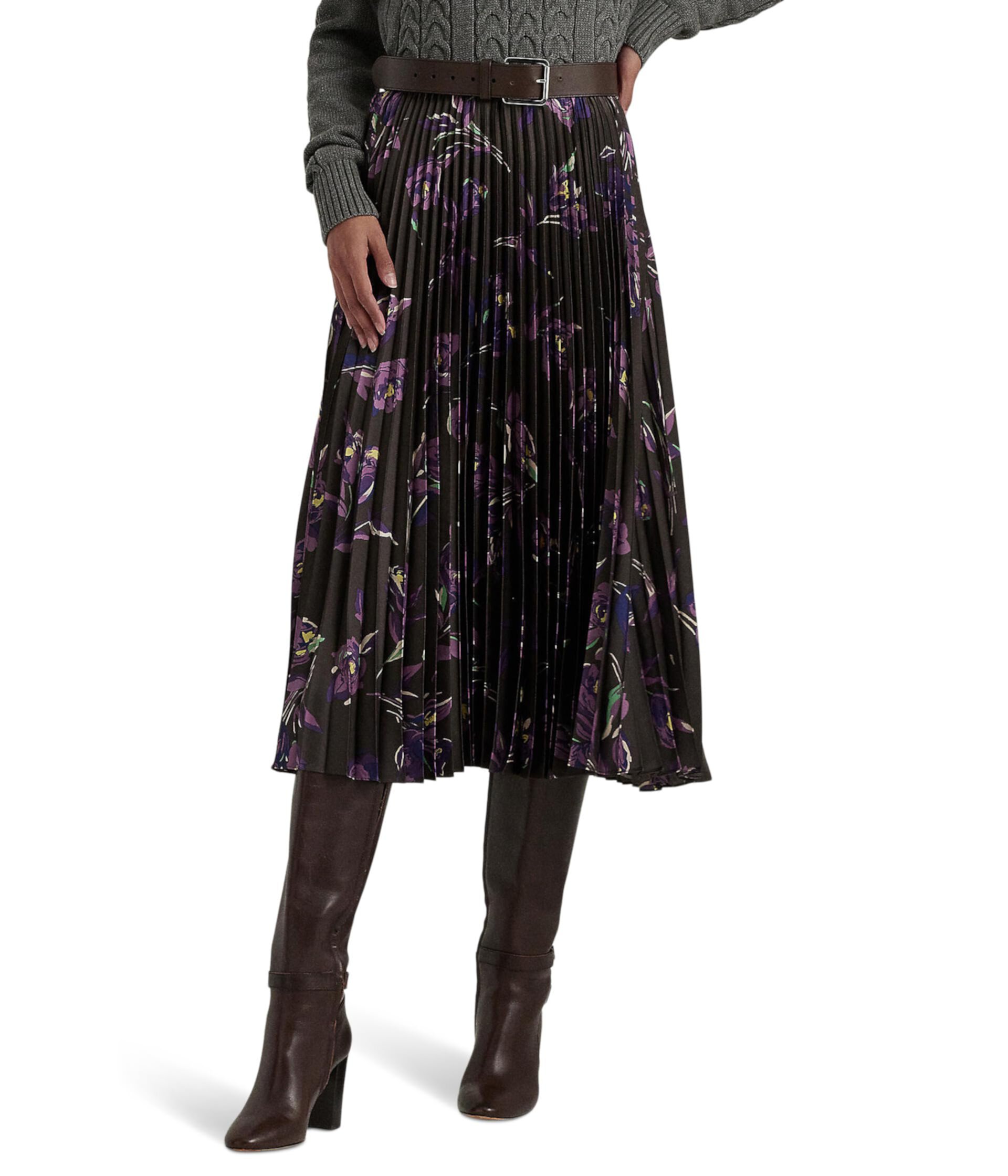 Плиссированная атласная юбка-шармез с цветочным принтом LAUREN Ralph Lauren