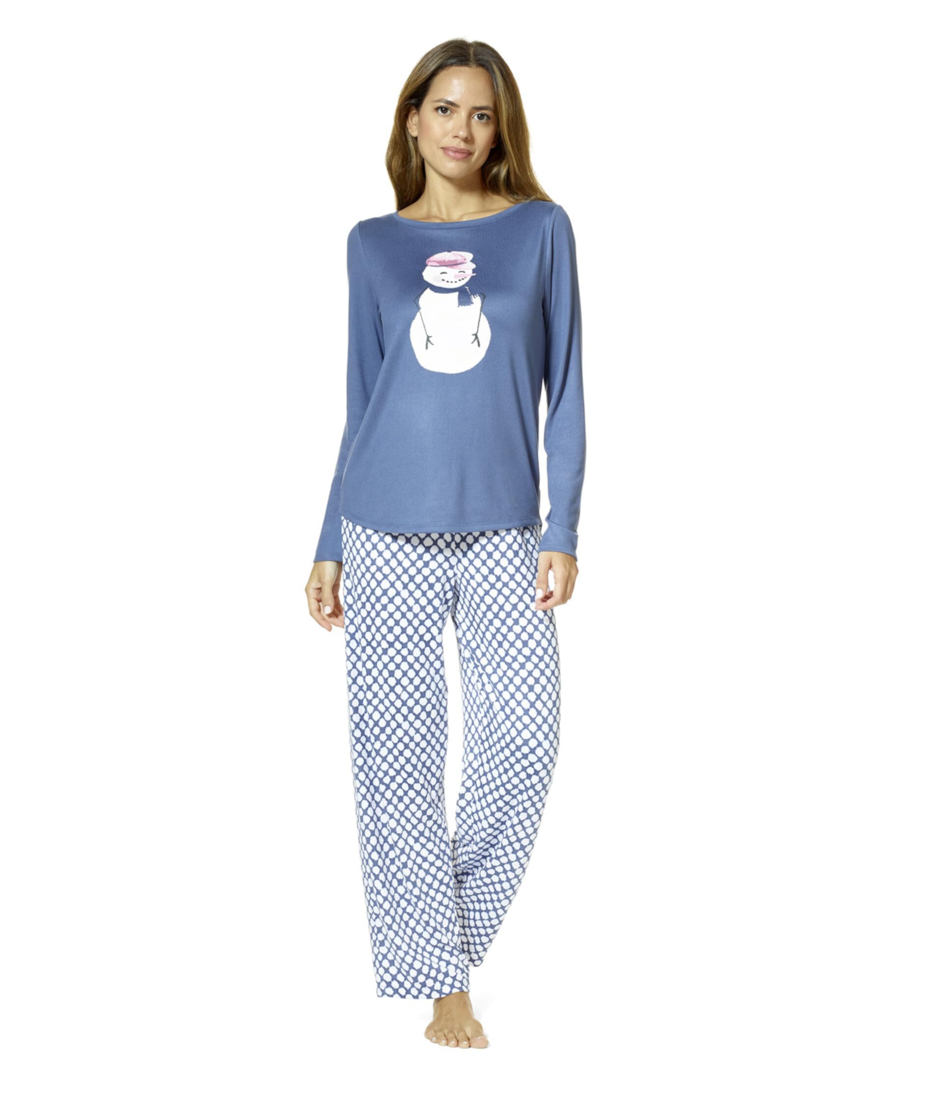 Свободный вязаный пижамный комплект Snowman Smiles с начесом HUE
