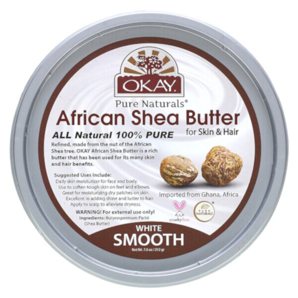 Африканское масло ши для кожи и волос, белое, гладкое, 7,5 унций (212 г) Okay Pure Naturals
