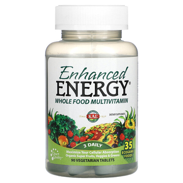 Enhanced Energy, Цельнопищевые мультивитамины, 90 вегетарианских таблеток KAL