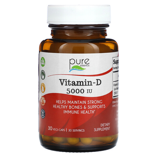 Витамин-D, 5000 МЕ, 30 растительных капсул Pure Essence