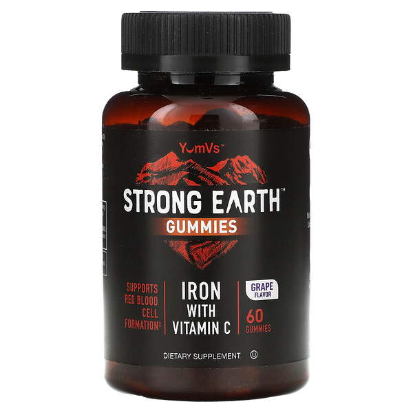 Strong Earth Gummies, Iron with Vitamin C, Grape, 60 Gummies Yum V's