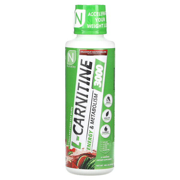 L-Carnitine 3000, Вкусный арбуз, 16 жидких унций (473 мл) Nutrakey