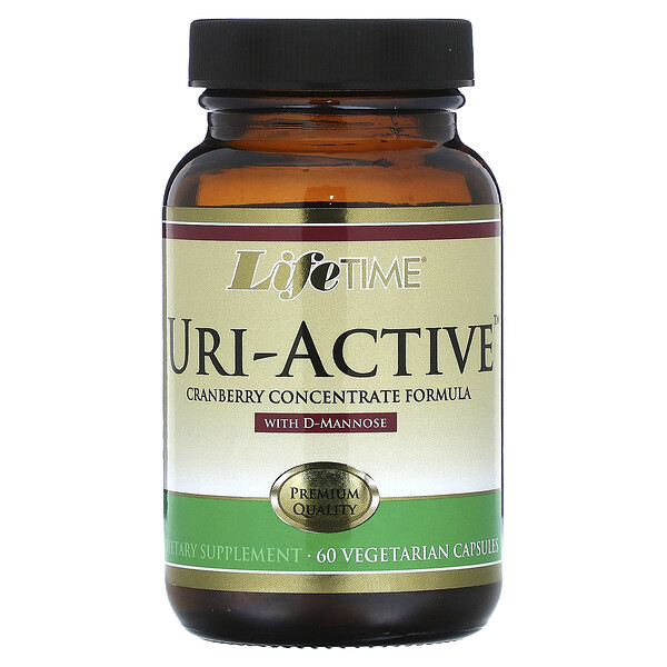 Uri-Active, Формула концентрата клюквы с D-маннозой, 60 вегетарианских капсул Lifetime